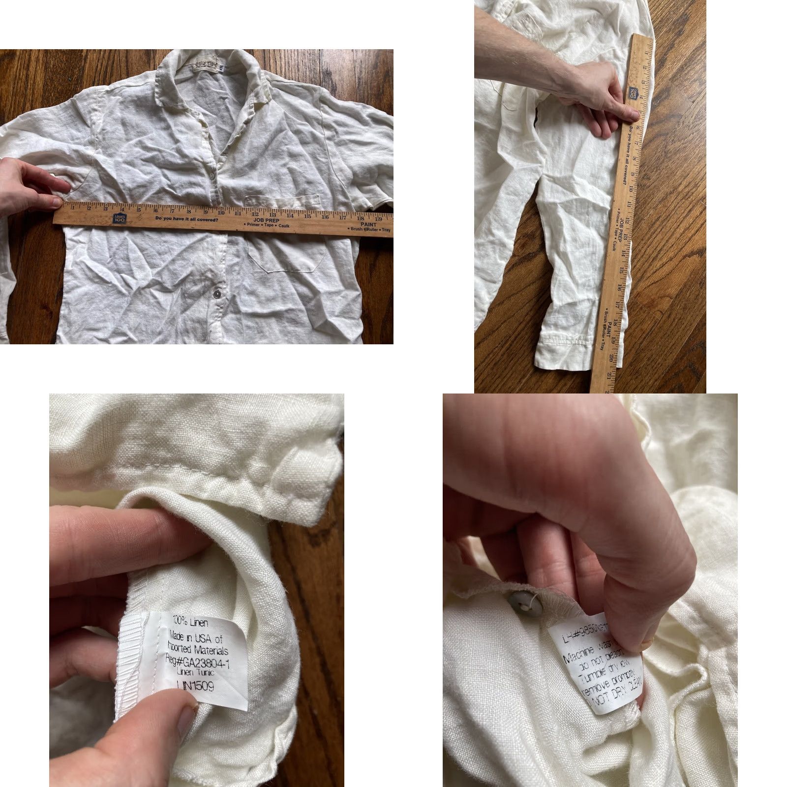 Bell Bella Notte Tunic Shirt XS Womens Ivory Button-Up 100% Linen USA Made Quiet Luxury Size XS / US 0-2 / IT 36-38 - 8 Thumbnail