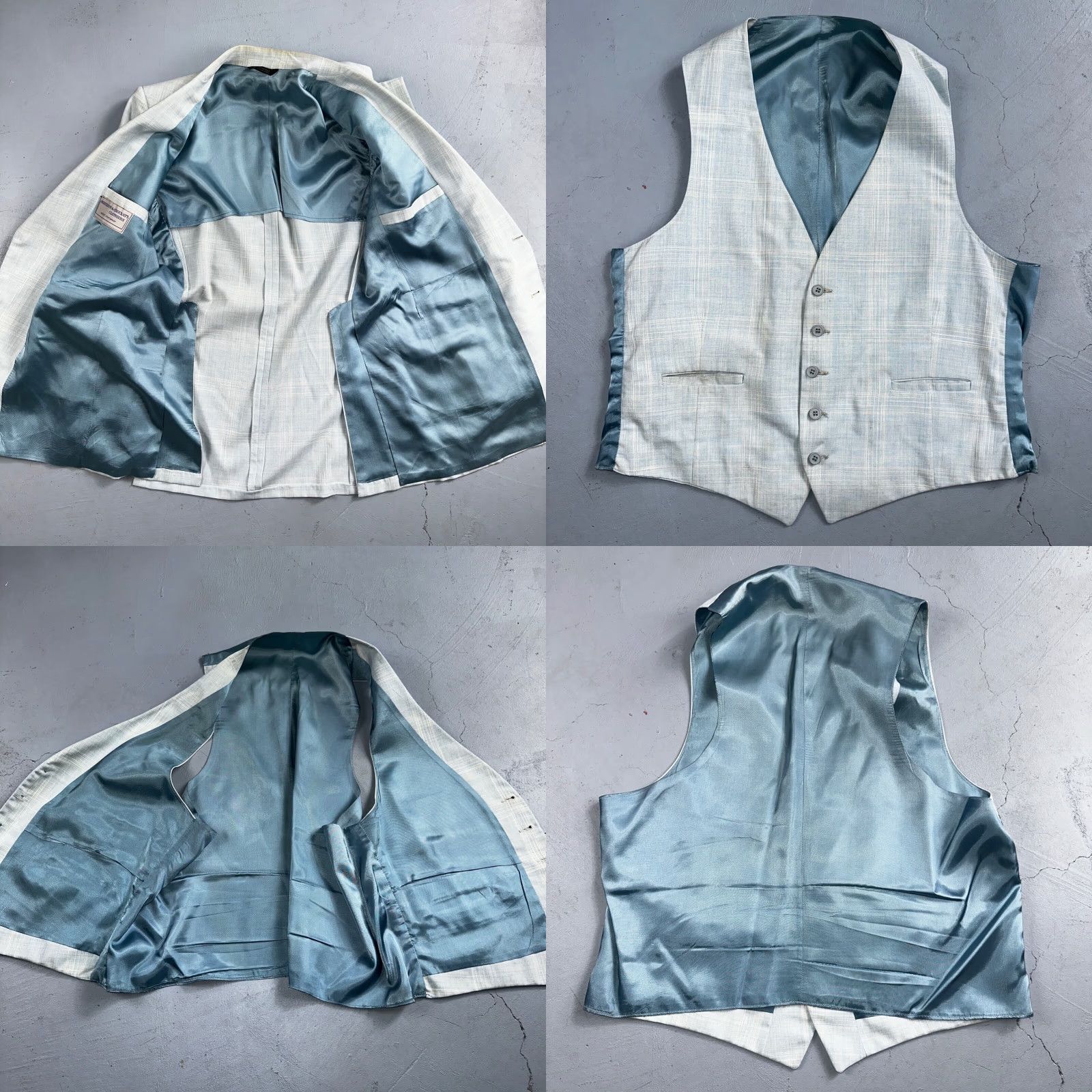 Vintage VTG Mens 3 PC Suit Jacket Coat Pants Vest Plaid Rockabilly 70s 44 Blue Size 44R - 9 Thumbnail