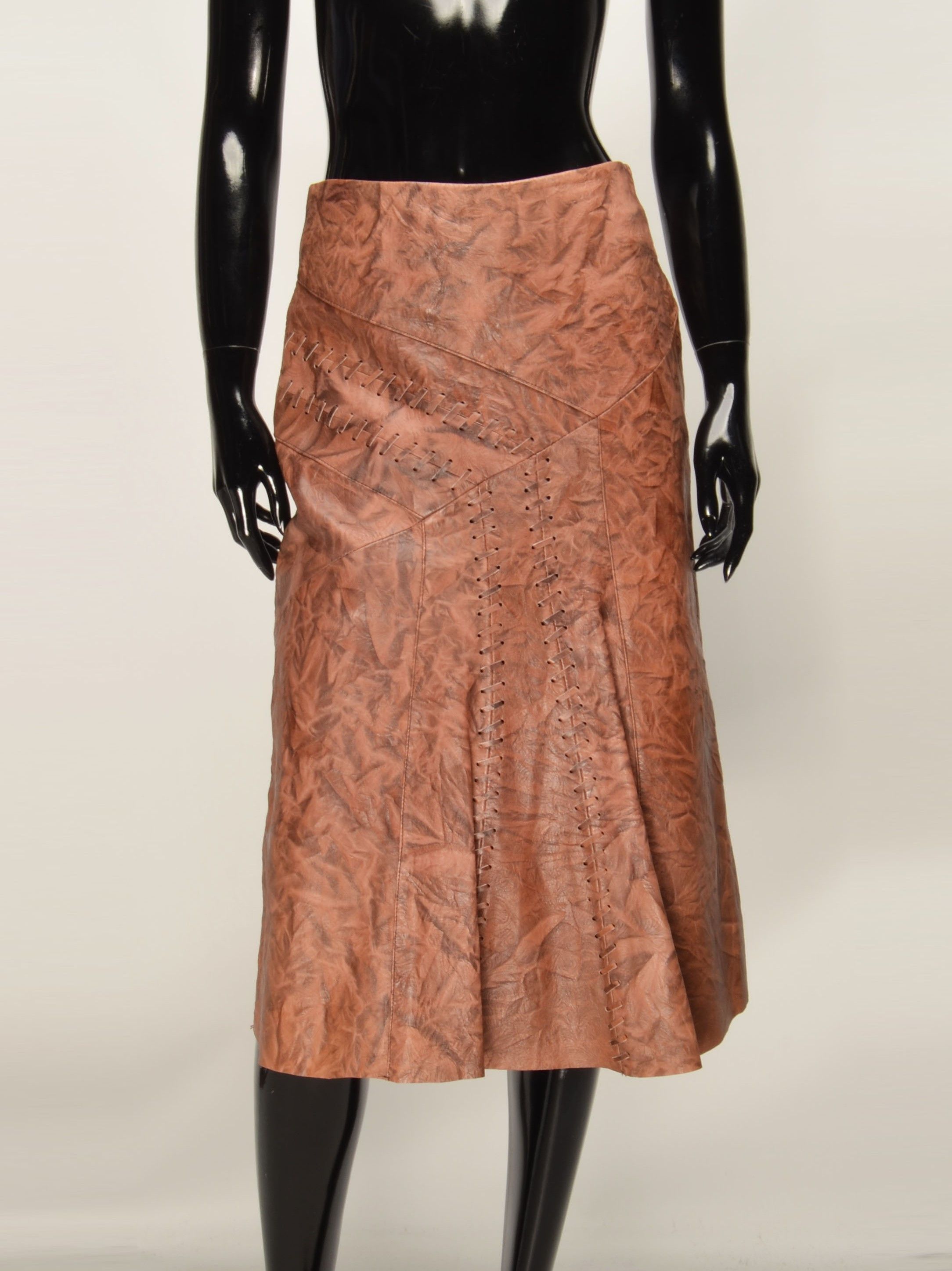 Vintage Vintage KIT Genuine Leather Patchwork Grunge Boho Skirt Size 26" / US 2 / IT 38 - 8 Thumbnail