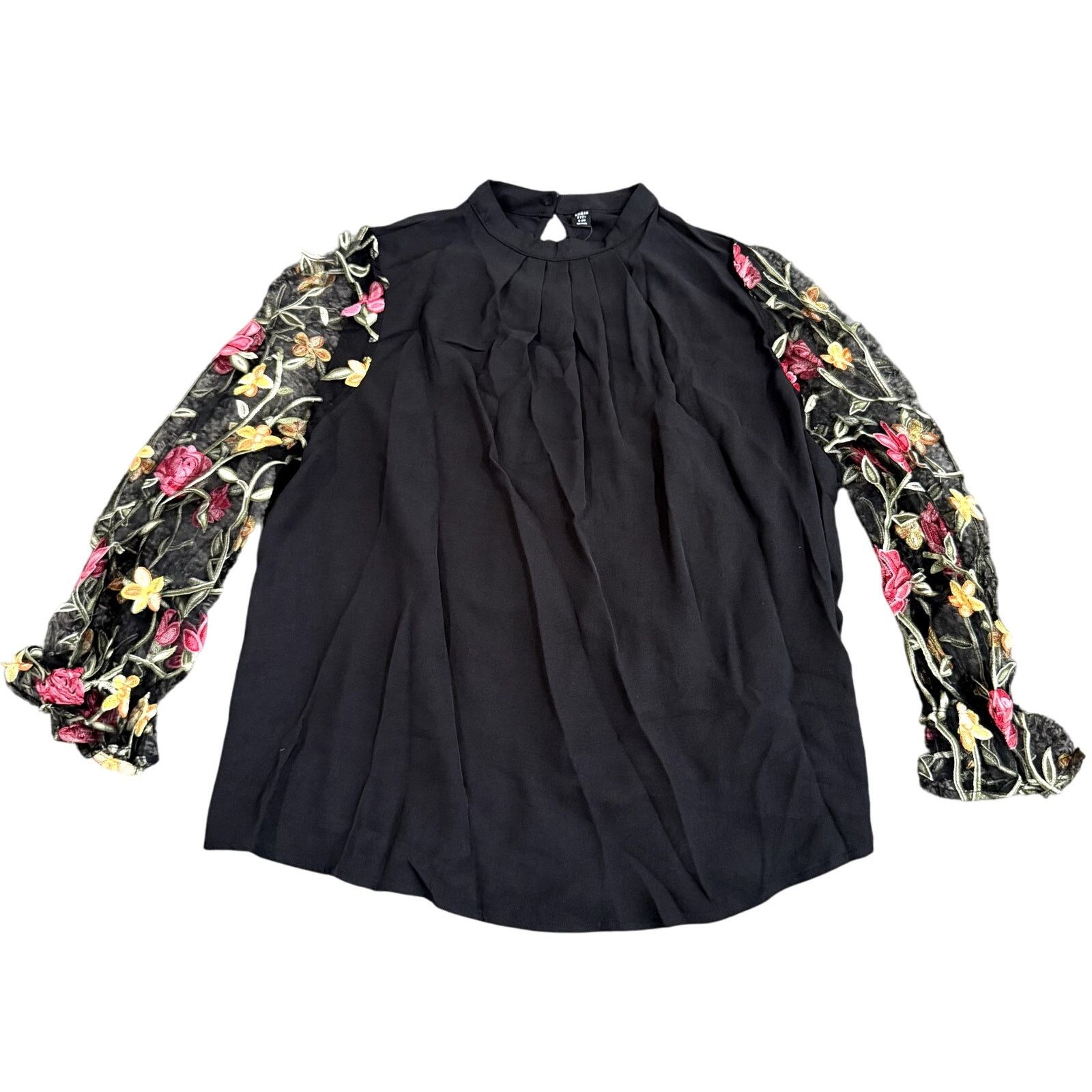 Shein Women's Plus High Neck Embroidered Long Sleeve Blouse, 28/30 Size 4XL / US 24-26 - 1 Thumbnail