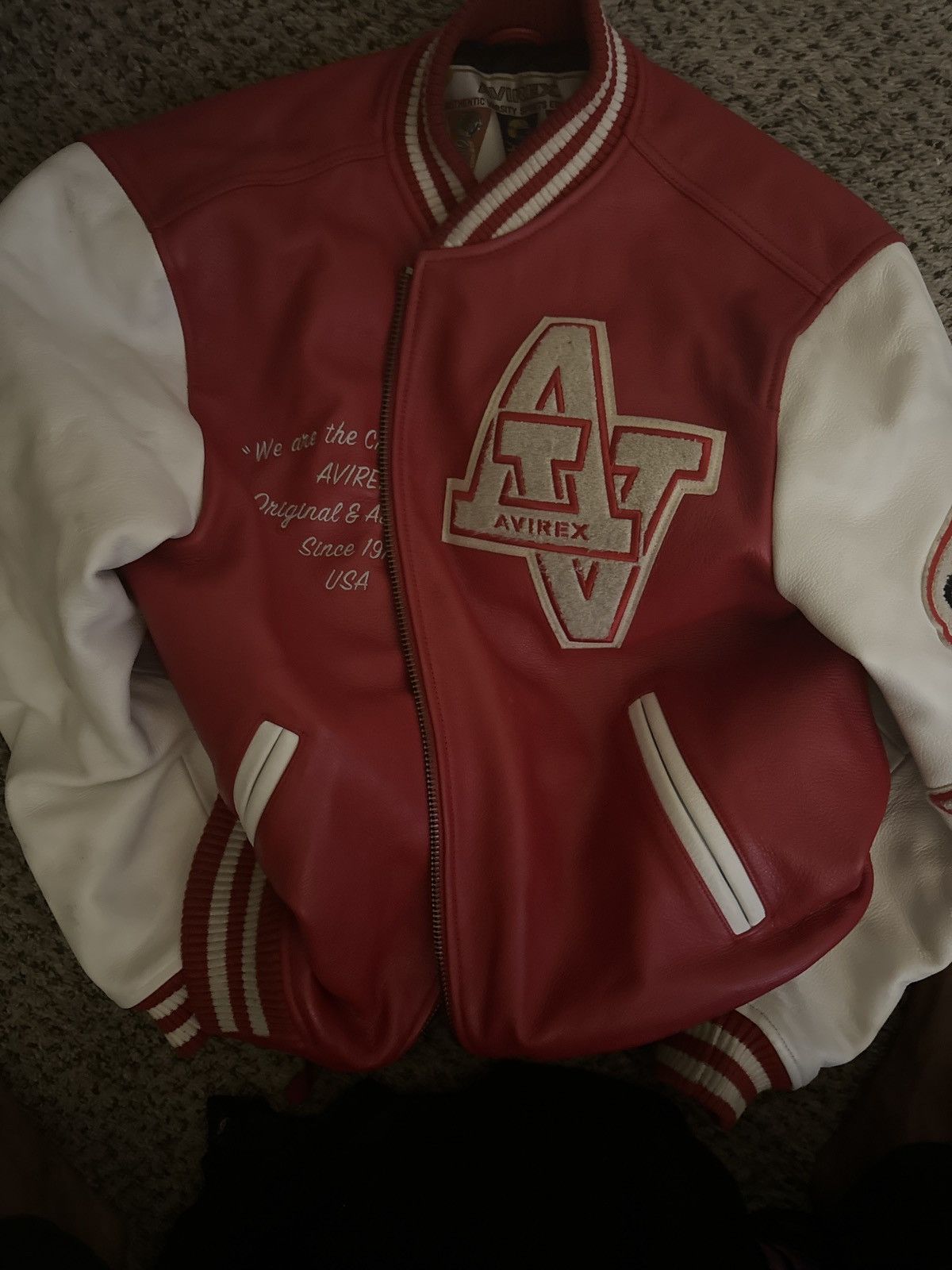 image of Avirex x Avirex Varsity Jacket Red And White Avierex Nasty Jacket, Men's (Size XL)