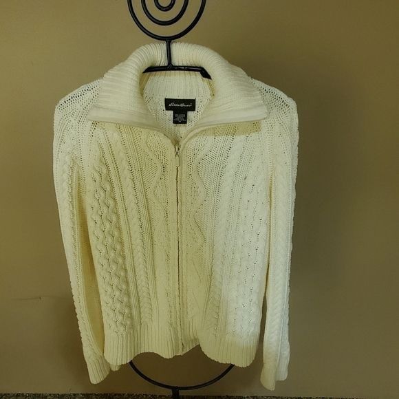 Eddie Bauer Eddie Bauer Heavy Knitted Cream/Winter White LS Zippered Sz Size M / US 6-8 / IT 42-44 - 2 Thumbnail