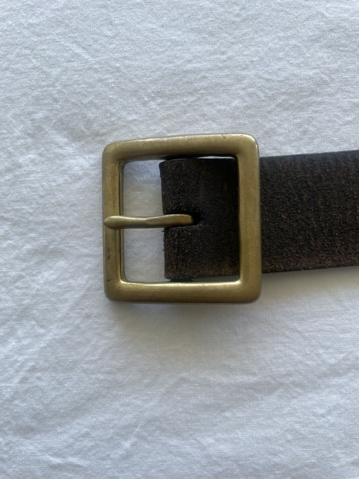 Buck Mason Brown Leather Buck Mason Belt with Square Brass Buckle Size 36 - 3 Thumbnail