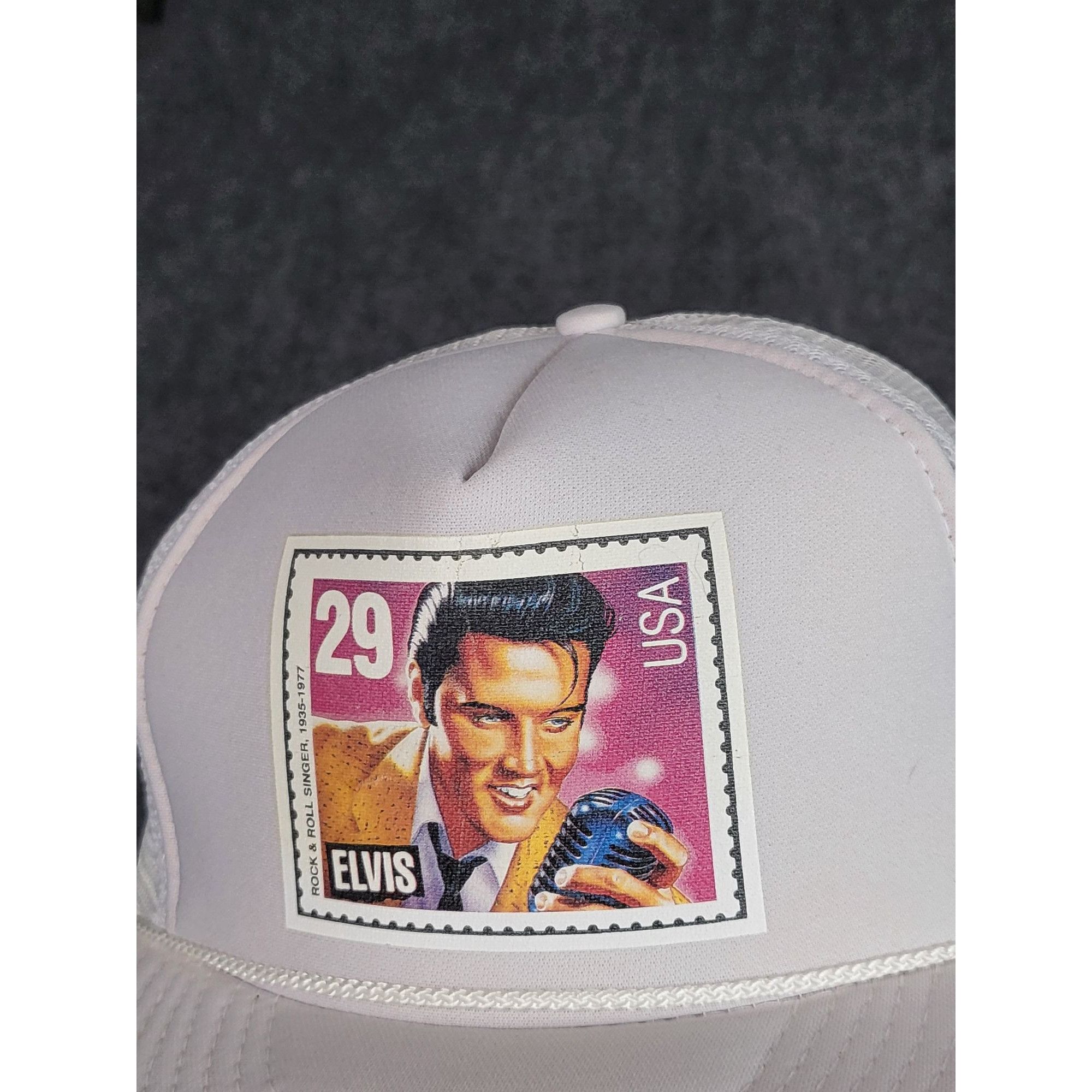 Vintage Vintage Elvis Postage Stamp Snapback Hat Rope Trucker White Size ONE SIZE - 2 Thumbnail