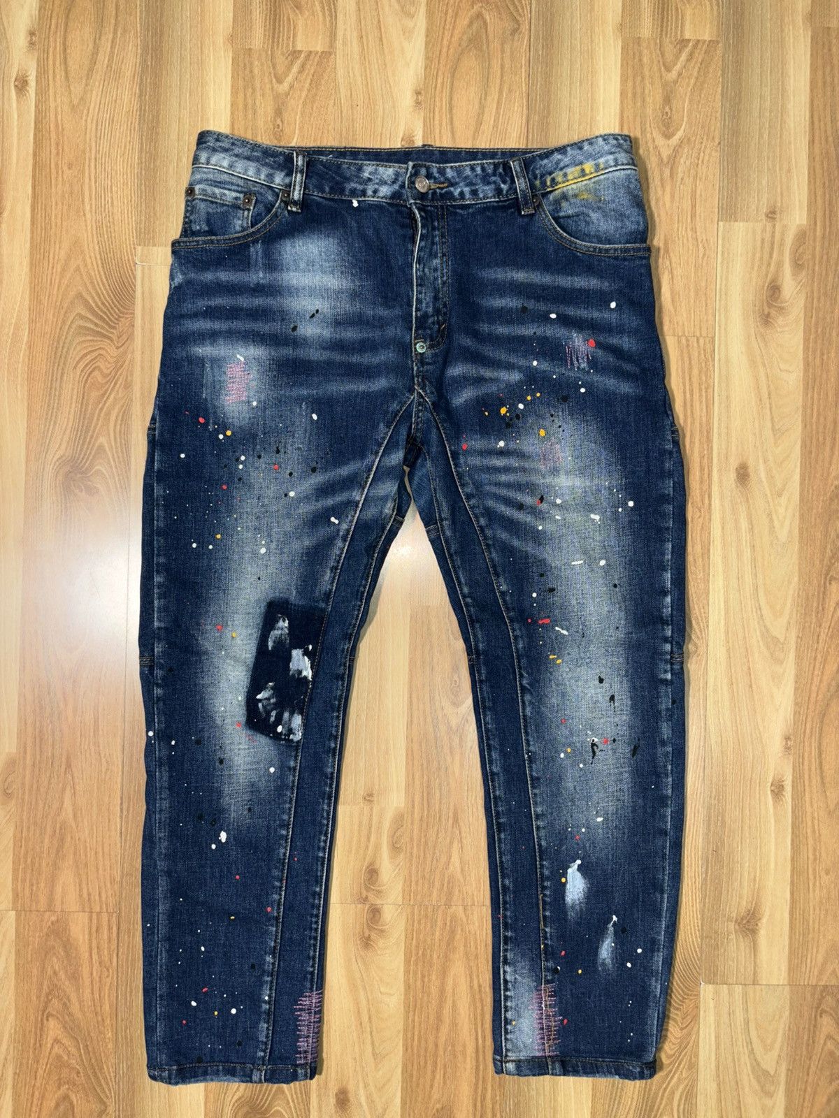 Japanese Brand YUDAN & SANCHVIL Paint Splatter Patchwork Cropped Denim Size US 34 / EU 50 - 1 Thumbnail