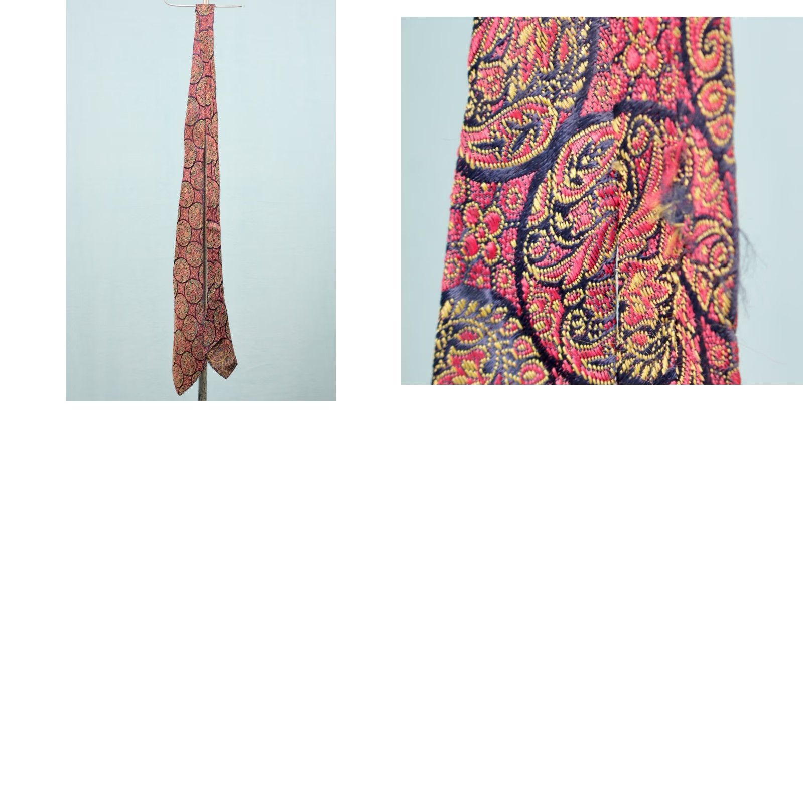 Vintage VTG 1930s Necktie Mens Red & Blue Paisley Pattern 30s Tie - Rayon Original Size ONE SIZE - 8 Thumbnail