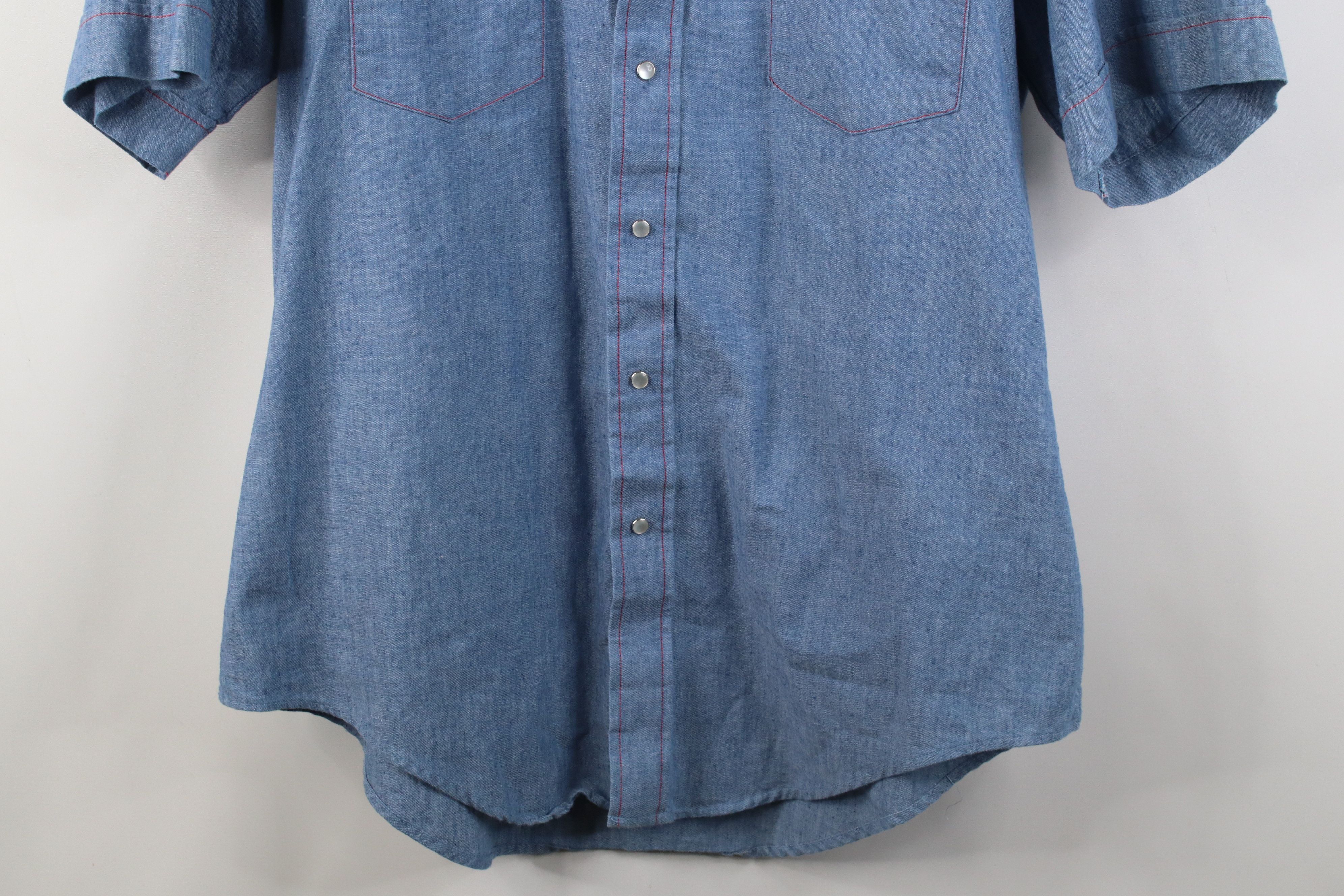 Vintage Vintage 70s Streetwear Chambray Snap Button Shirt Blue Size US L / EU 52-54 / 3 - 3 Thumbnail