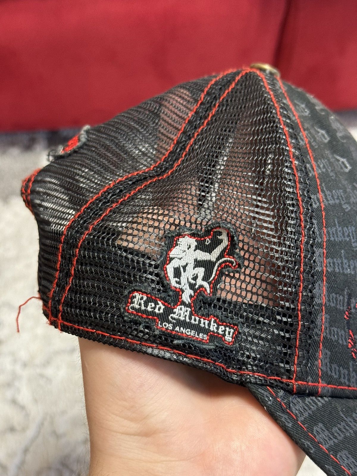 Japanese Brand × Red Monkey Red Monkey Los Angels Japanese style Y2K trucker hat cap 🧢 Size ONE SIZE - 4 Thumbnail
