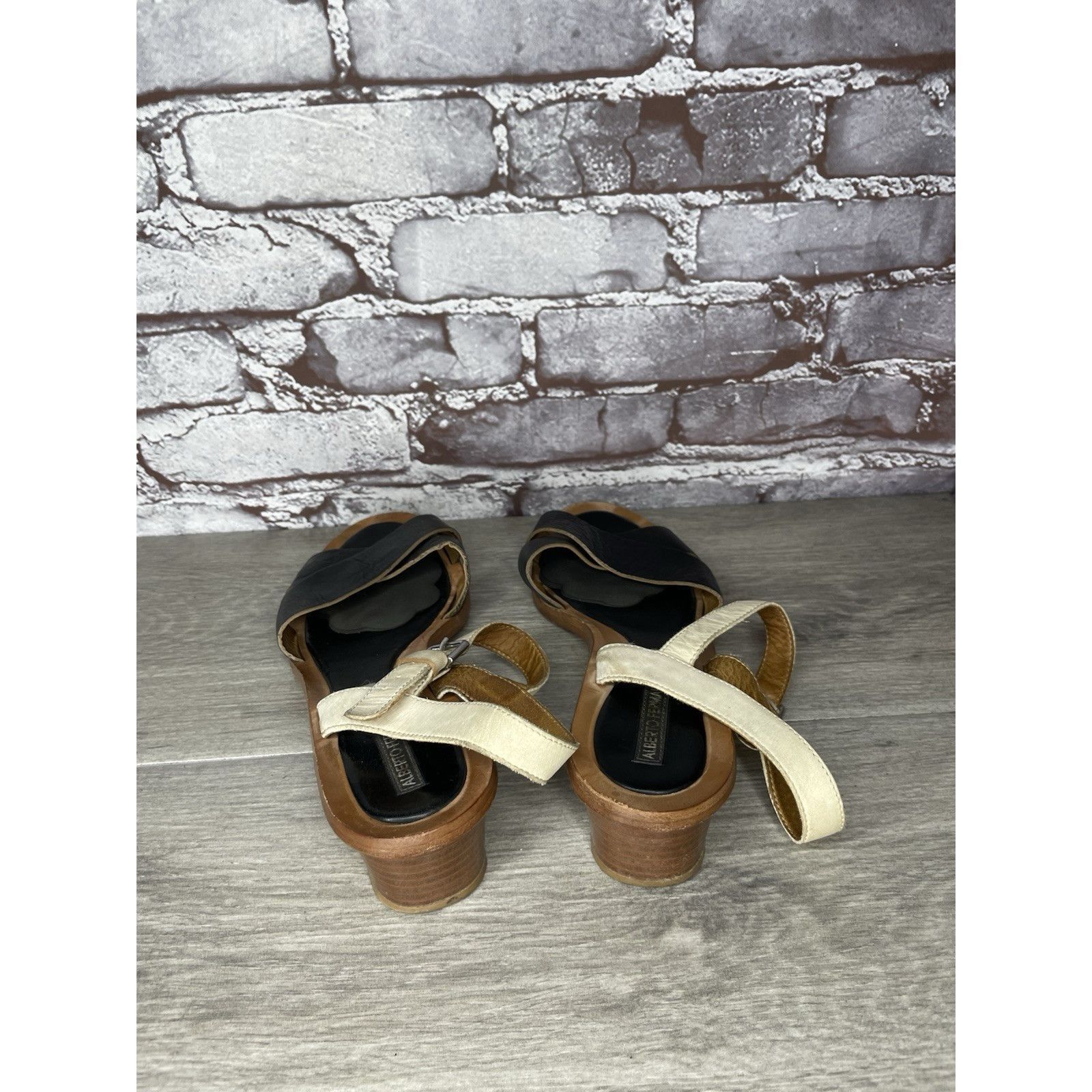 Alberto ALBERTO FERMANI Black Ivory Leather Ankle Strap Heel Sandals Size US 10.5 / IT 40.5 - 4 Thumbnail