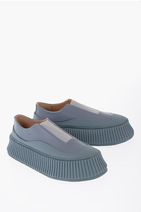 image of Jil Sander Leather Slip-On Sneakers With Platform Sole in Grey, Women's (Size 8)