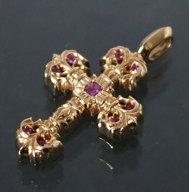 Chrome Hearts Chrome Hearts 22k Pave Pink Sapphire Filigree Cross Size ONE SIZE - 1 Thumbnail