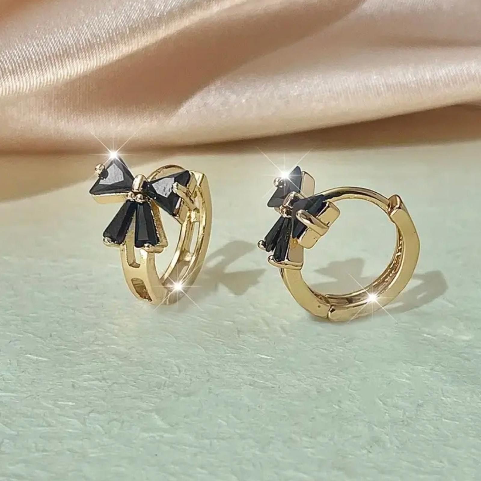 Designer 2.50CT Simulated Black Diamond Huggie Earrings 14K Gold- Size ONE SIZE - 1 Thumbnail