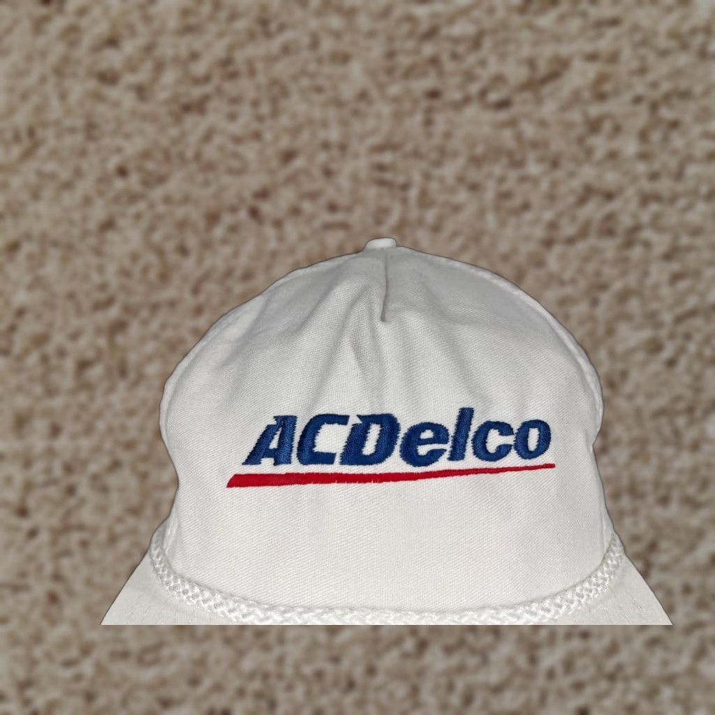 Vintage ACDelco Hat Cap Adult One Size White Cotton Polyester Knit Solid Adjustable Lightweight Baseball Cap Logo Men Mens Size ONE SIZE - 1 Thumbnail