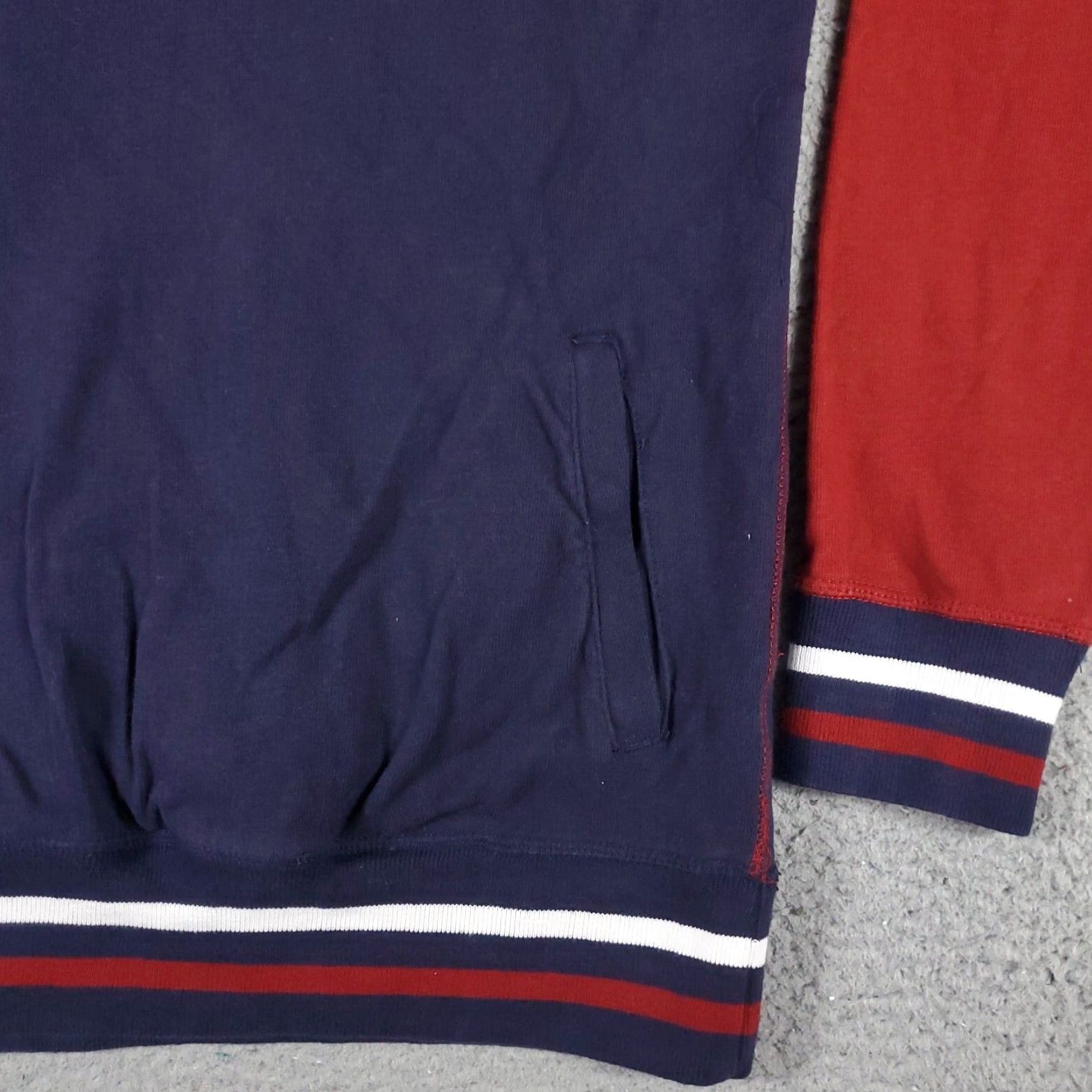 American Eagle Outfitters American Eagle Mens Large Blue Red 1/4 Zip Pullover Sweater Cotton Long Sleeve Mock Neck Logo Size US L / EU 52-54 / 3 - 4 Thumbnail