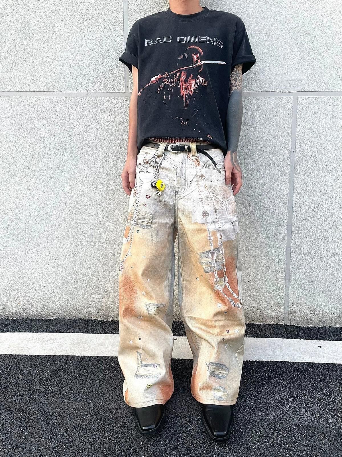 Jean 3d Print Orange Distressed Wide Leg Jeans Size US 30 / EU 46 - 1 Thumbnail