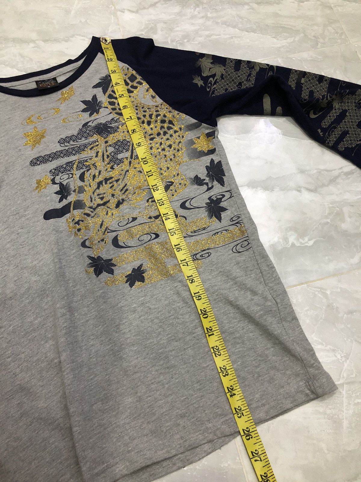 Japanese Brand OBLO Japanese Dragon Long Sleeve Gold Foil Print Size US S / EU 44-46 / 1 - 17 Thumbnail