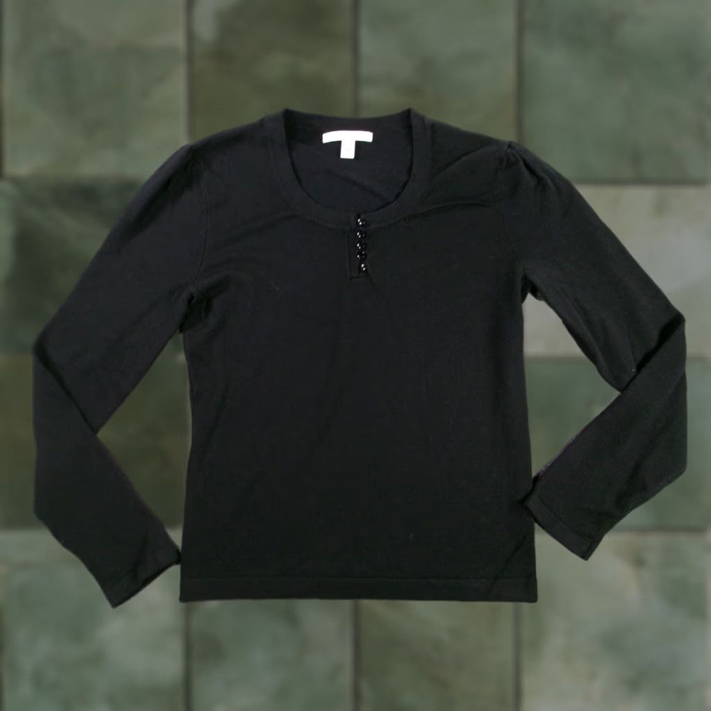 Merona Merona Button-Up Top Women Medium Black Long Sleeve Henley Classic Casual Office Size M / US 6-8 / IT 42-44 - 1 Thumbnail