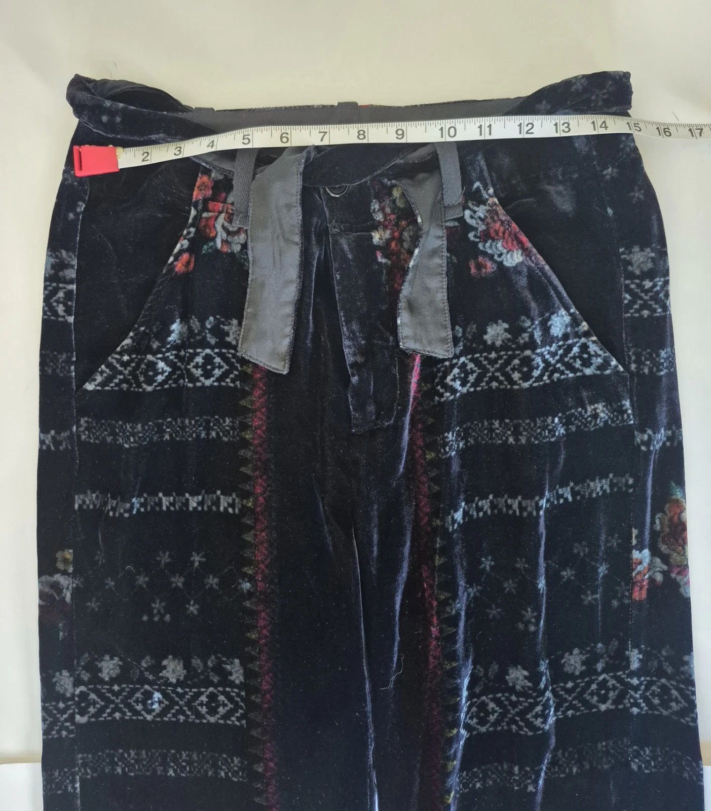 Johnny Was Pants Feza Velvet Black Abstract Belted Boho Party Travel Size 30" / US 8 / IT 44 - 12 Thumbnail