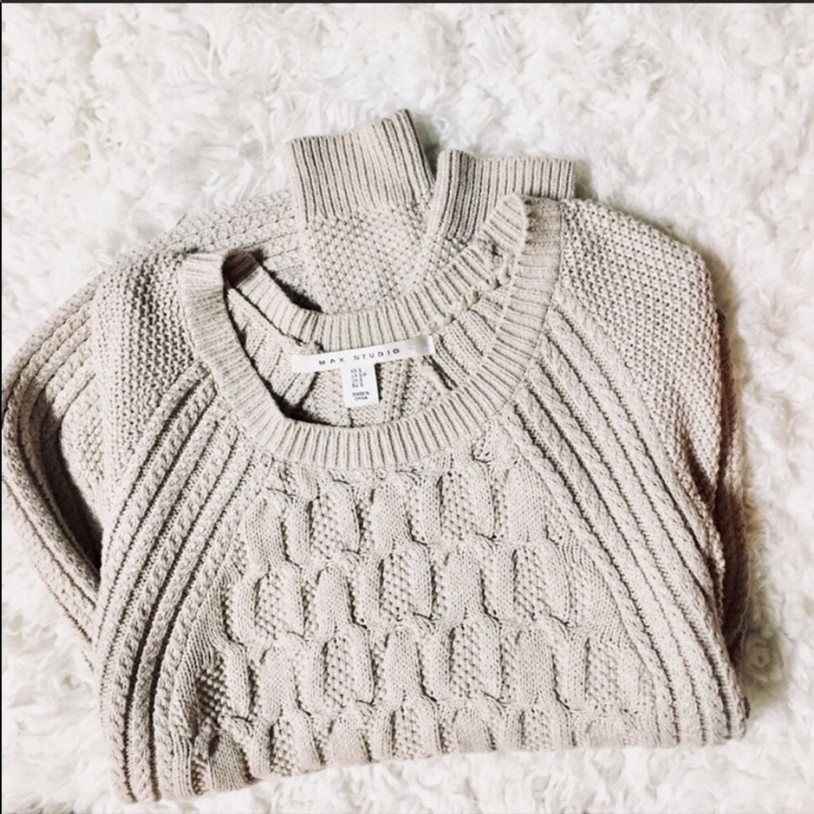 Nordstrom MAX STUDIO Cream Beige Chunky Cable Knit Pullover Sweater Size S / US 4 / IT 40 - 6 Thumbnail