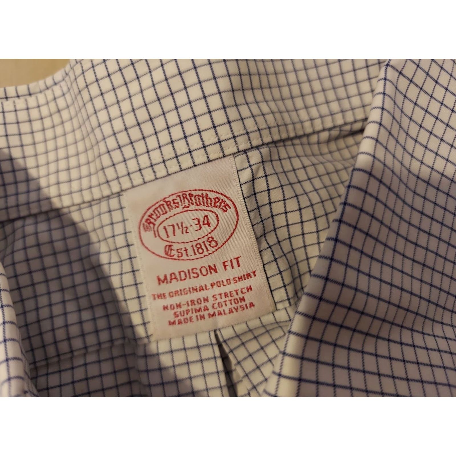 Brooks Brothers Brooks Brothers Dress Shirt 17.5 34 Blue White Button Cotton 100% Non-Iron Regular Mens Slim? Size 48R - 3 Thumbnail