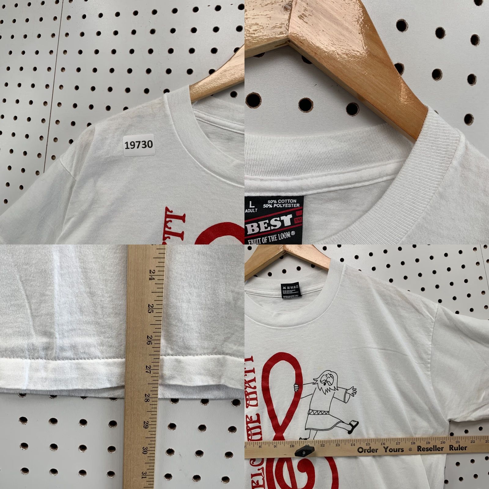 Fruit Of The Loom VINTAGE Welcome Matt Treble Clef Shirt Mens L White 90s Cotton Tee, Fruit of the Loom T-Shirt, Crew Neck, Short Sleeve, 20.5x27.5 Size US L / EU 52-54 / 3 - 8 Thumbnail