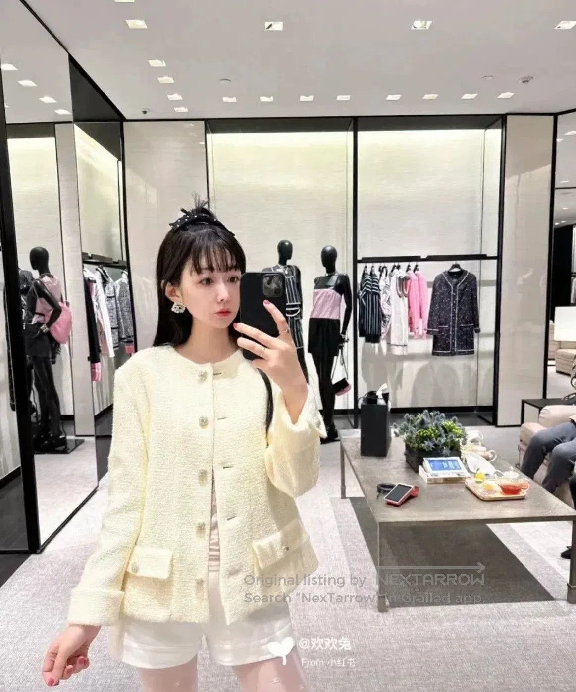 Chanel Chanel 23S Milk Yellow Pearl Tweed Coat. Size XXS / US 00 / IT 34 - 7 Thumbnail