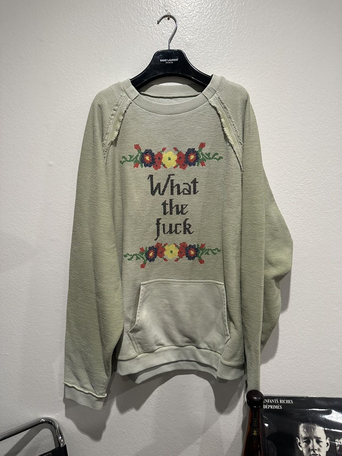 image of Maison Margiela What The Fuck Reverse Sweatshirt 50 in Faded Olive, Men's (Size 2XL)