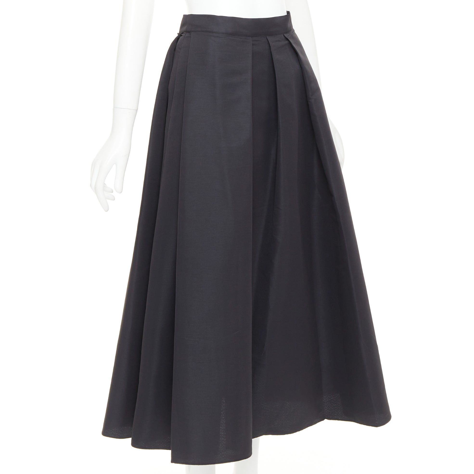 Sachin & Babi SACHIN AND BABI Leighton black satin crepe box pleat tea length flared skirt US2 S Size 27" / US 4 / IT 40 - 1 Thumbnail