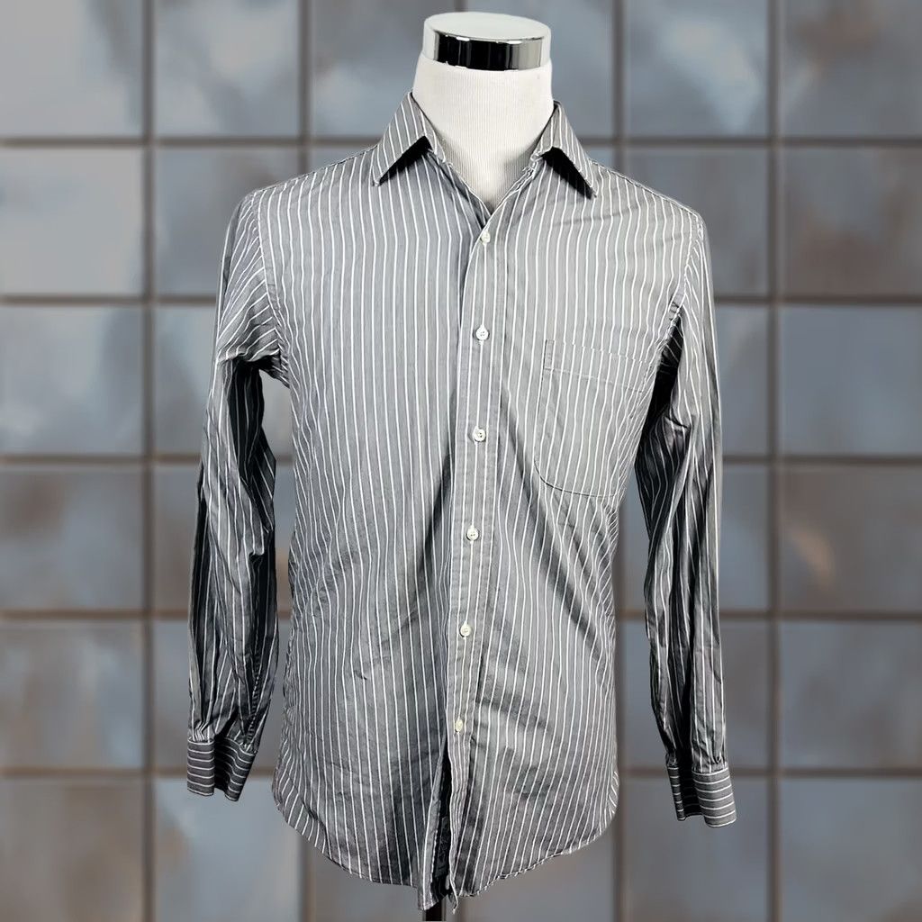 Brooks Brothers Brooks Brothers Dress Shirt Gray White Striped Cotton 15.5 33 Extra Slim Fit Shirt Mens Size 42R - 1 Thumbnail