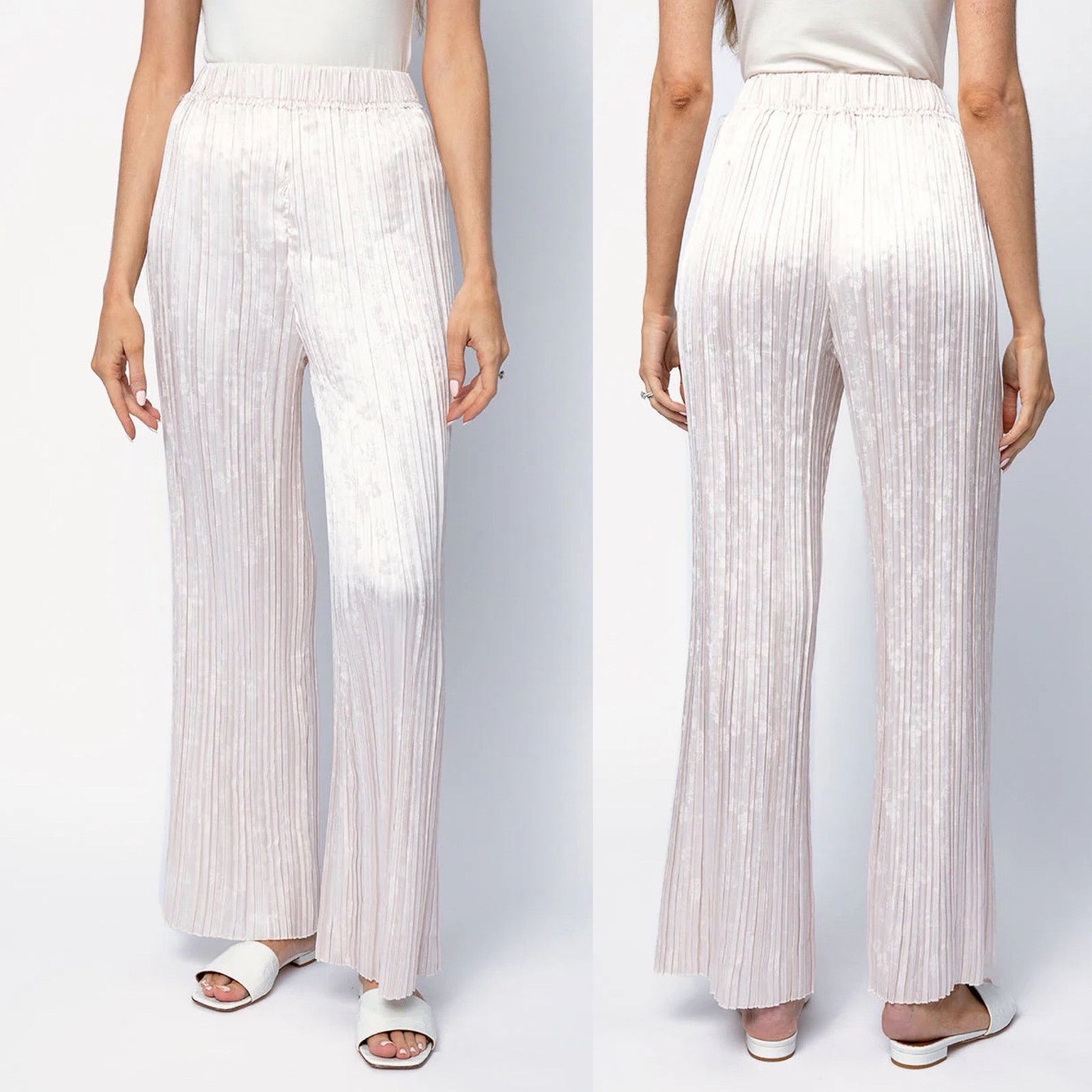forte_forte Forte Forte Plissé Satin Jacquard Pants in Perla sz ll US M Size 27" / US 4 / IT 40 - 1 Thumbnail