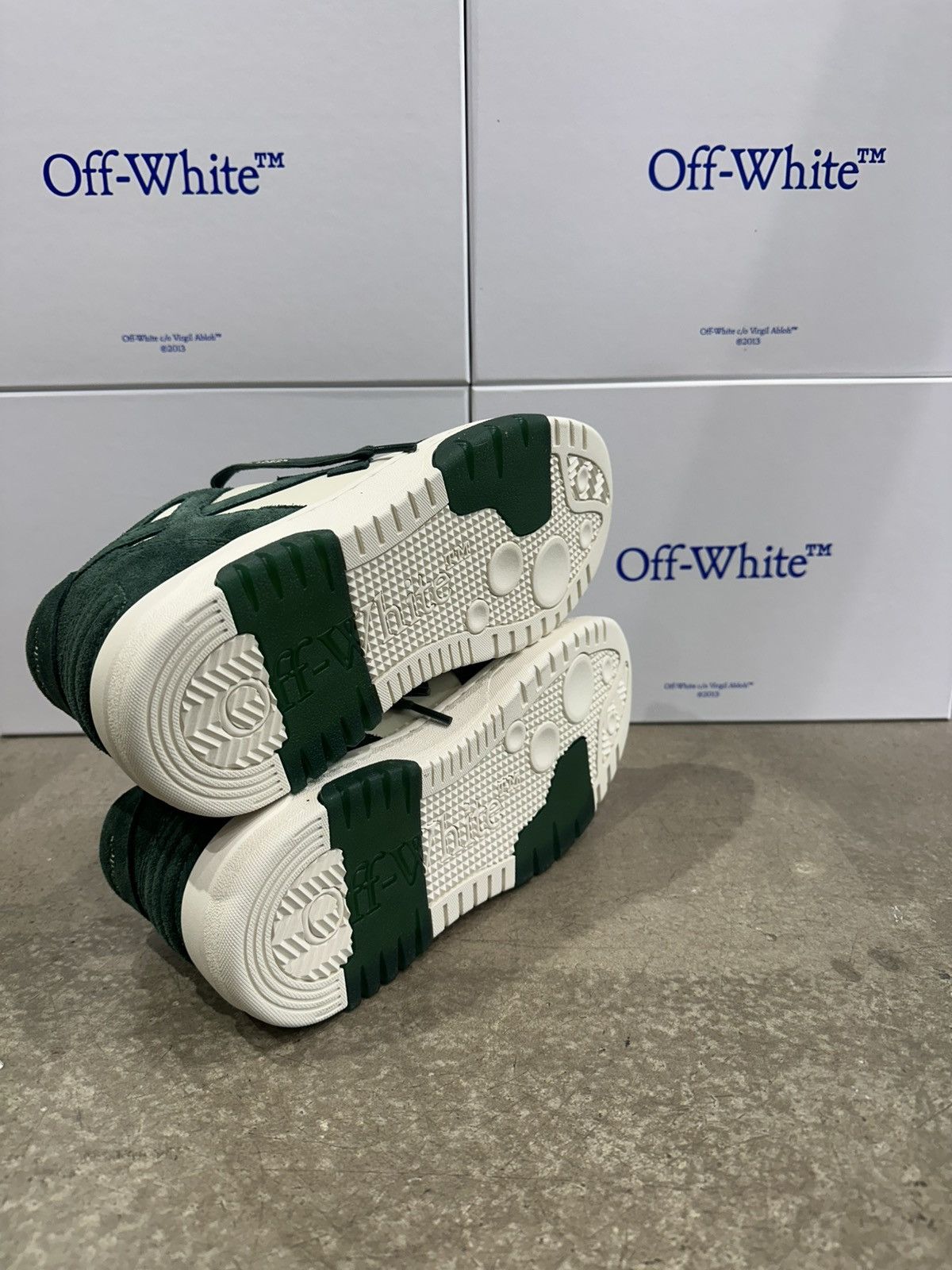 Off-White OFF-WHITE - Out of Office Suede Jet Green Ecru Sneakers Size US 12 / EU 45 - 5 Thumbnail