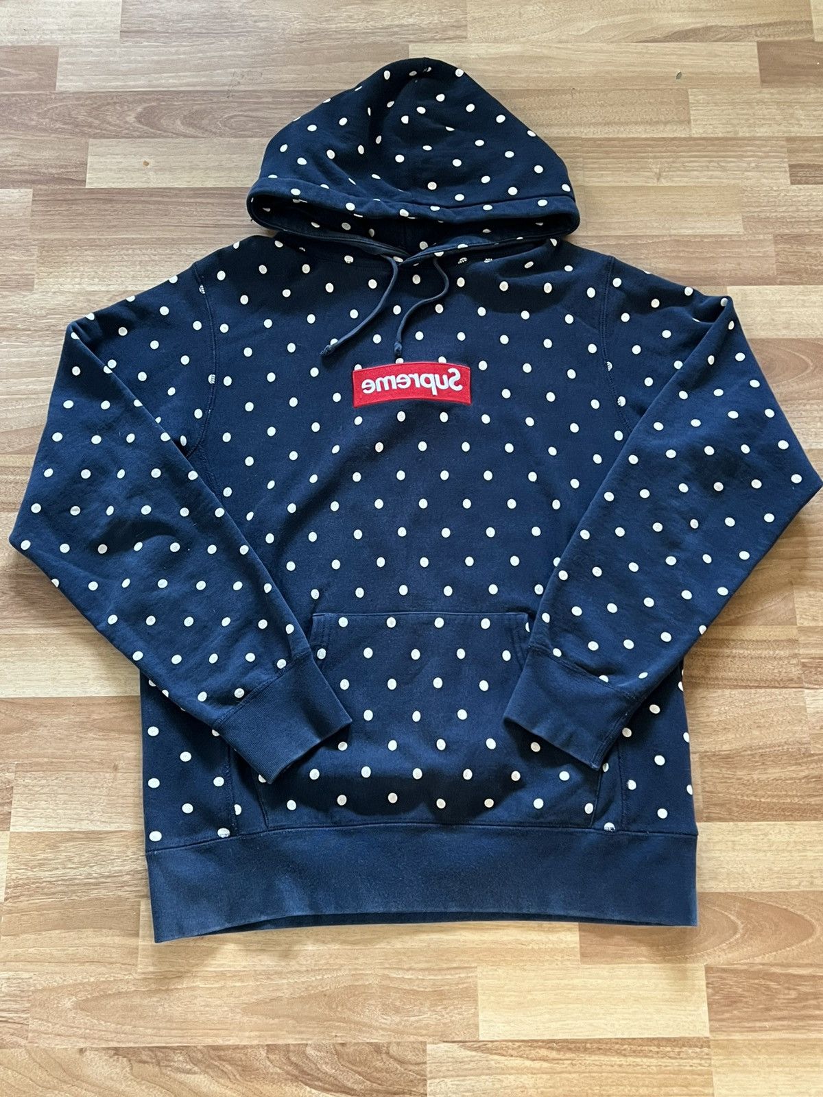 Pre-owned Comme Des Garcons X Supreme Cdg Box Logo Polka Dot Hoodie Sweatshirt
