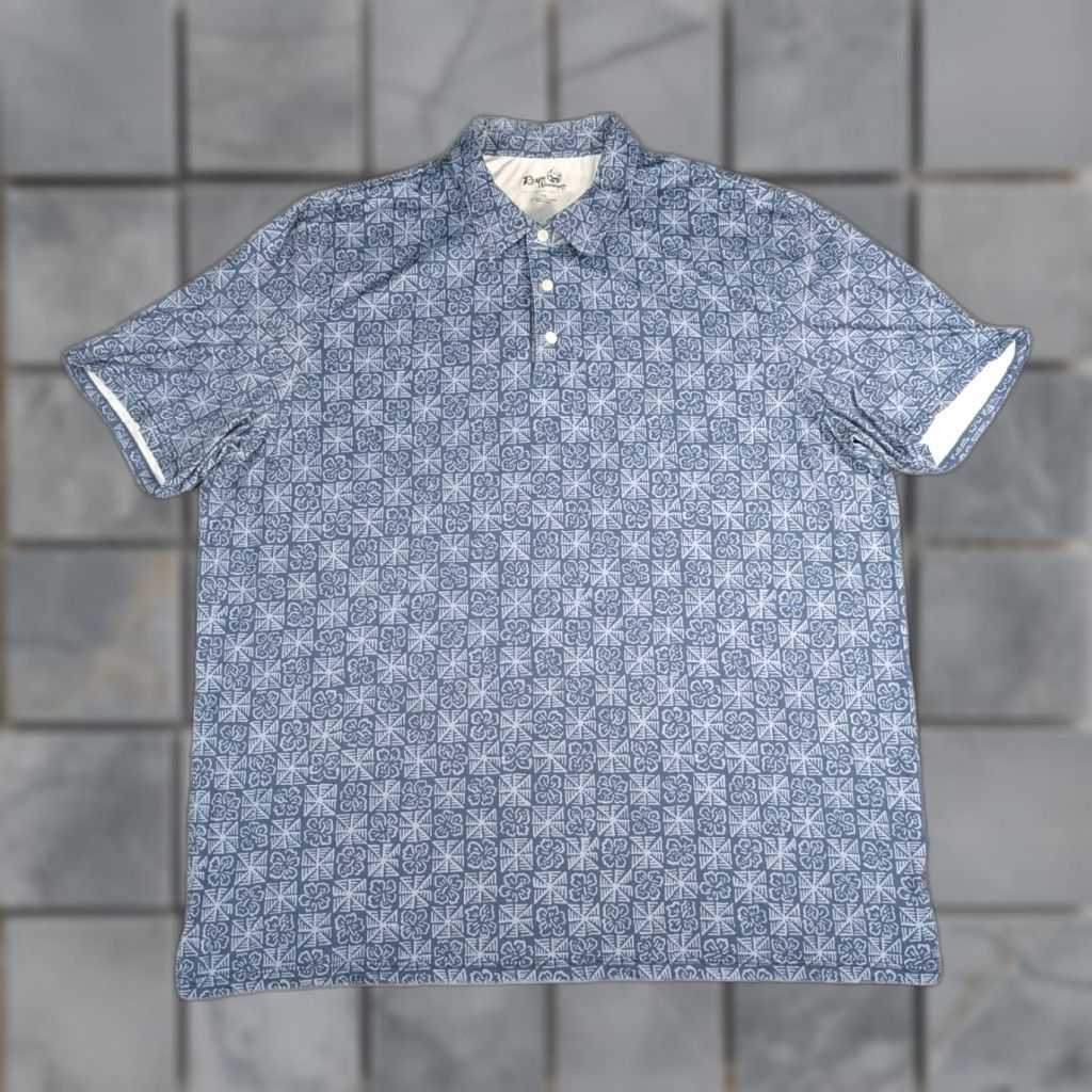 Reyn Spooner REYN SPOONER Polo Shirt Short Sleeve Floral 2XL Brrr Stretch Blue Brown Men Size US XXL / EU 58 / 5 - 1 Thumbnail