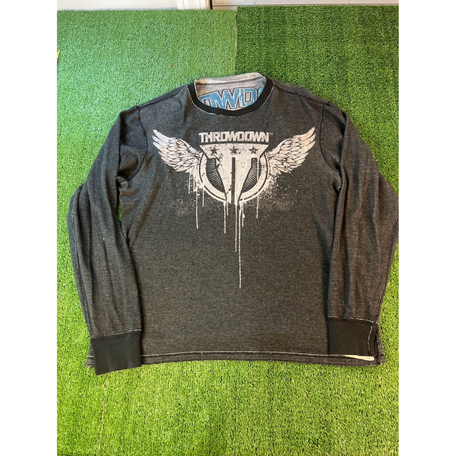 Other Throwdown Mens Longsleeve Grey MMA Graphic Waffle Knit XXL Size US XXL / EU 58 / 5 - 5 Thumbnail