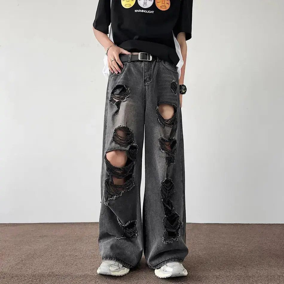 Japanese Brand Retro loose casual wide leg ripped jeans Size US 34 / EU 50 - 2 Thumbnail