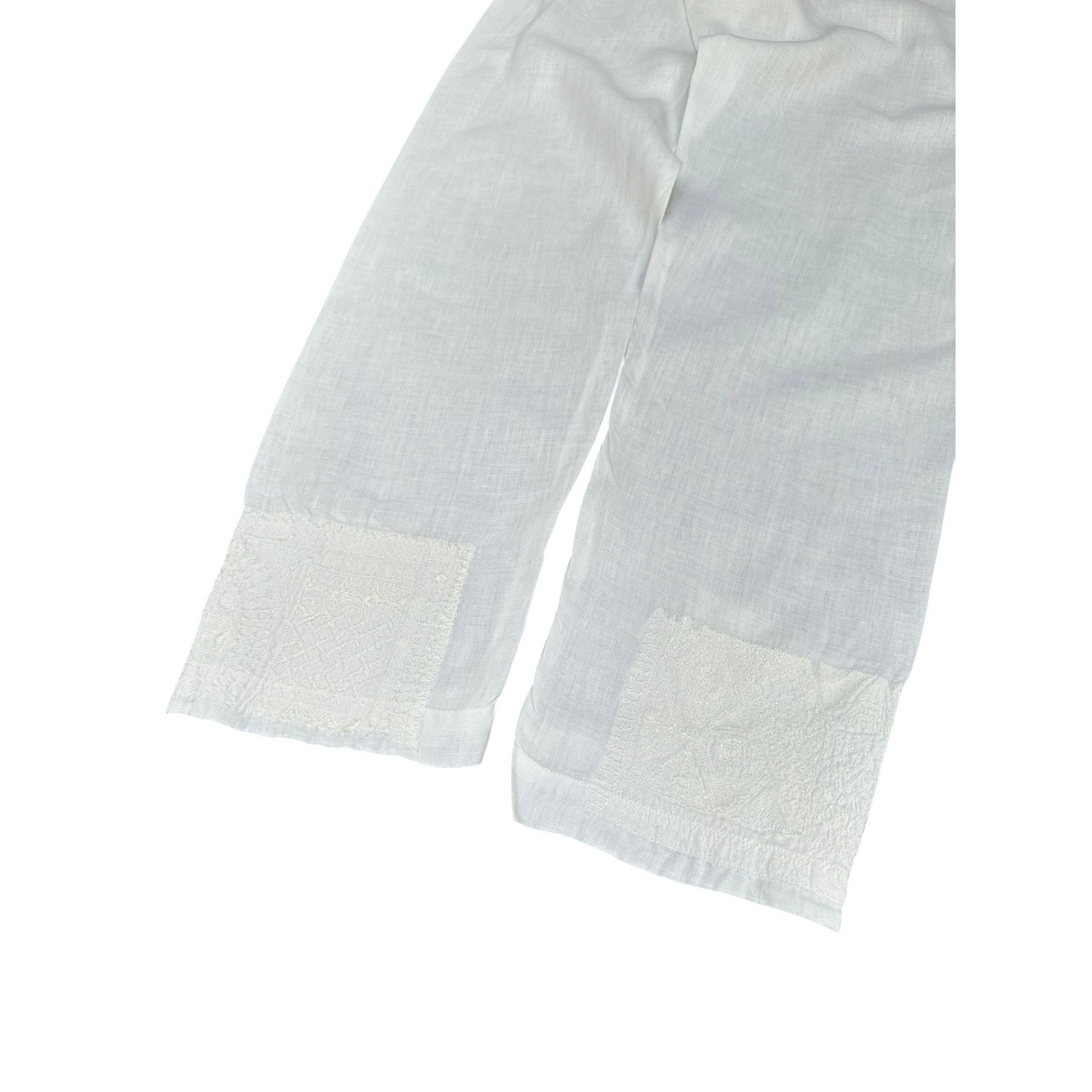 Dries Van Noten White Embroidered Cotton Pants Size 26" / US 2 / IT 38 - 3 Thumbnail