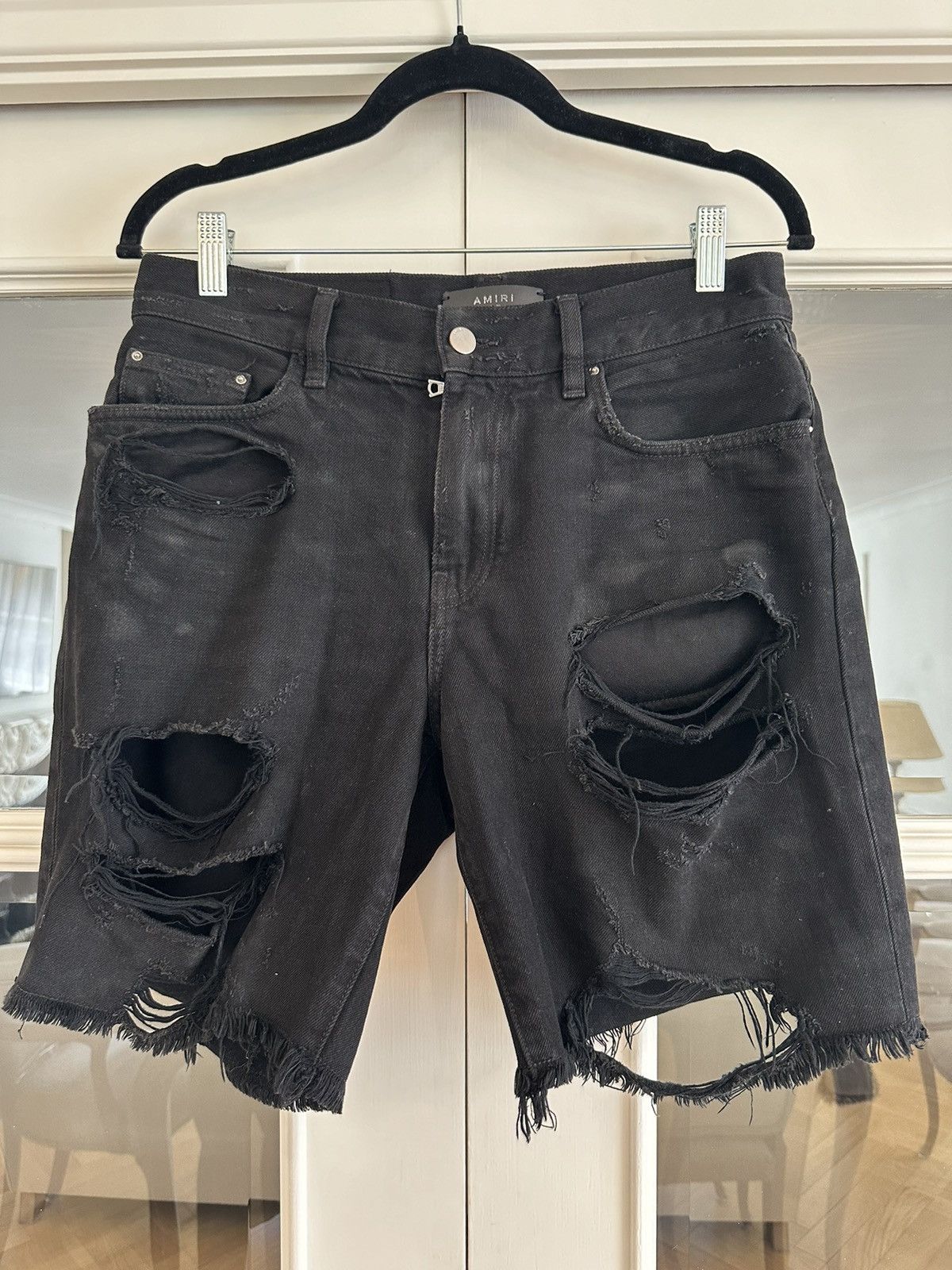 Amiri Black distressed denim shorts Size US 29 - 1 Thumbnail