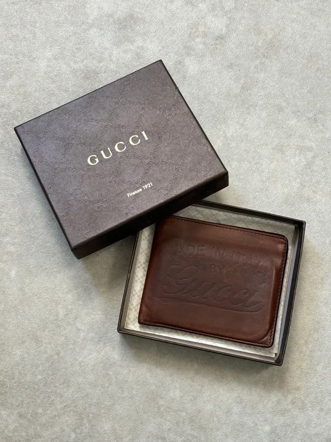 Gucci Gucci Brown Leather Embossed Bifold Wallet Size ONE SIZE - 1 Thumbnail