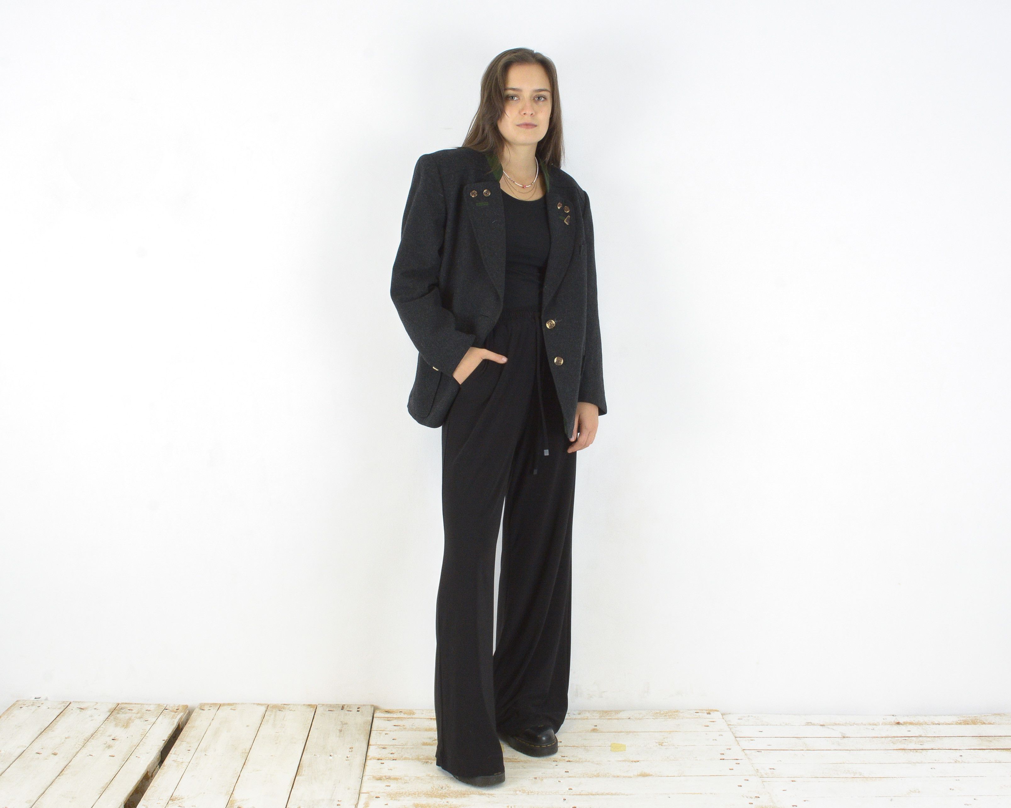 image of Vintage Steinbock M Tyrol Wool Blazer Jacket Trachten Cardigan Coat in Black, Women's (Size Medium)