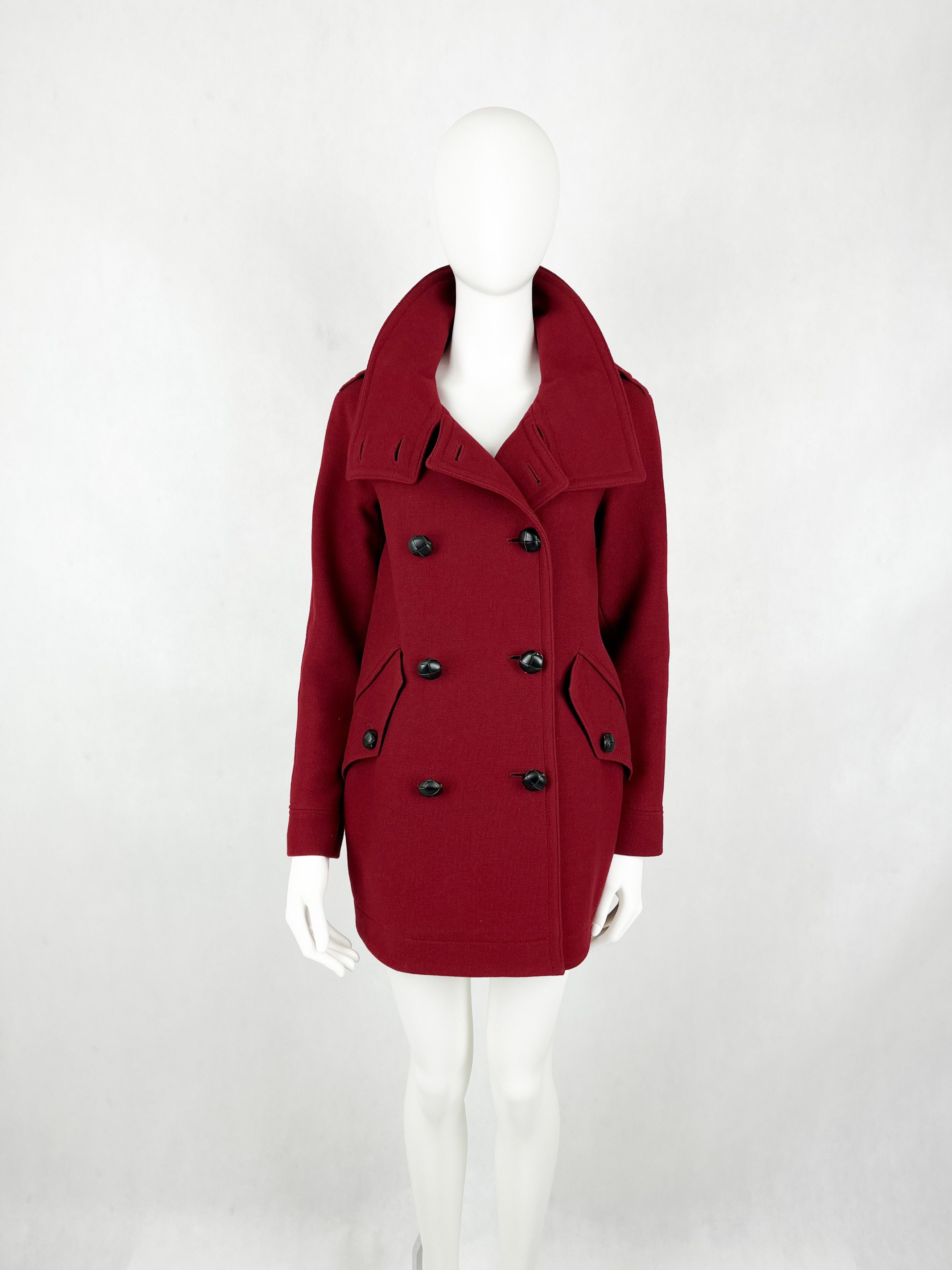 image of Burberry Red Wool Coat, Women's (Size Small)