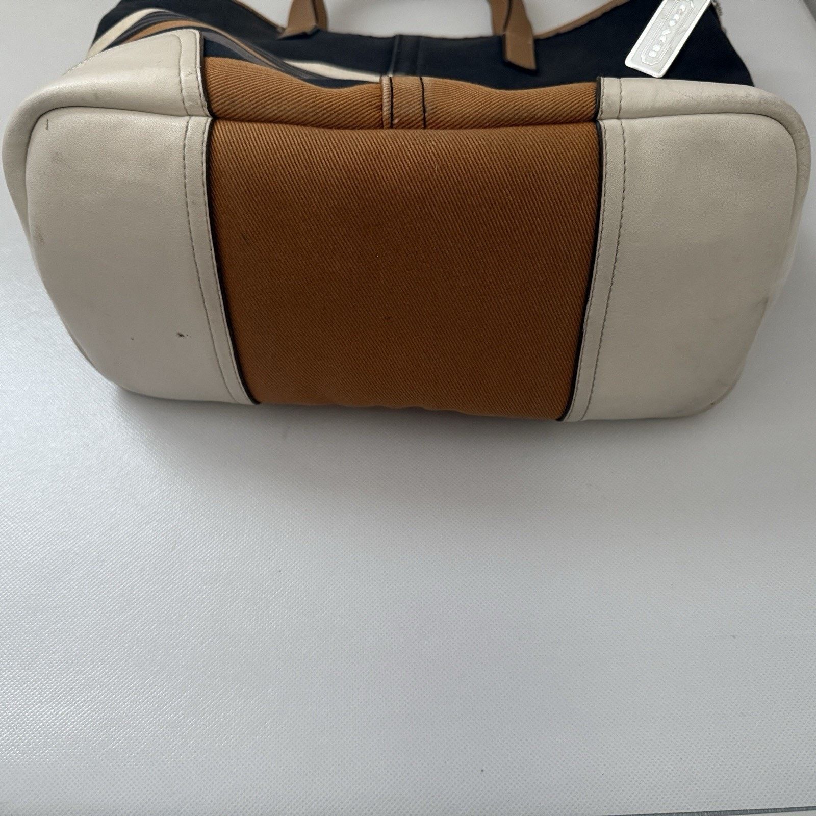Coach Coach Hadley Tote Straps Striped Canvas Leather Travel Bag Size ONE SIZE - 4 Thumbnail