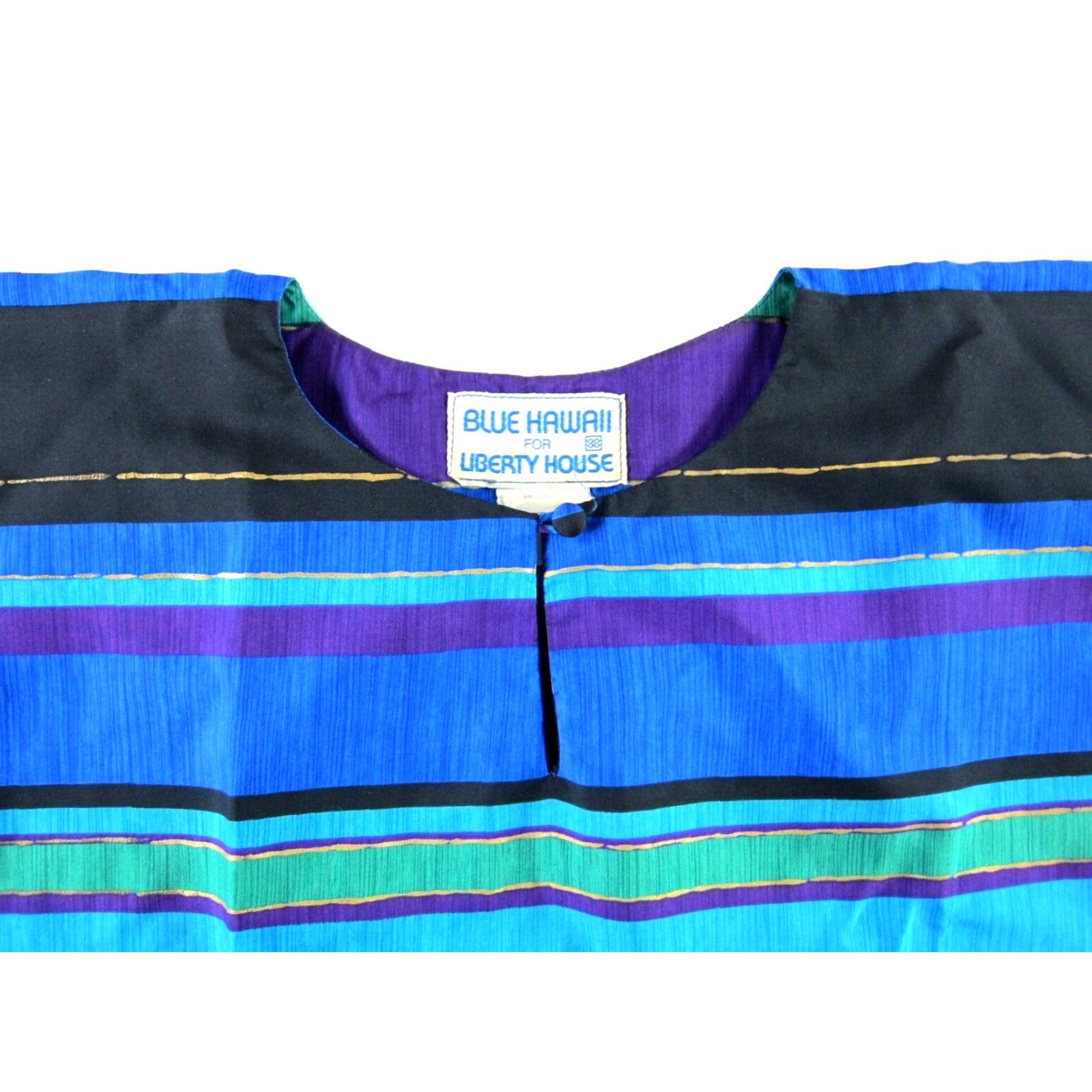 Vintage VTG Blue Hawaii Liberty House Blue Green Black Stripe Short Sleeve Blouse Medium Size M / US 6-8 / IT 42-44 - 4 Thumbnail