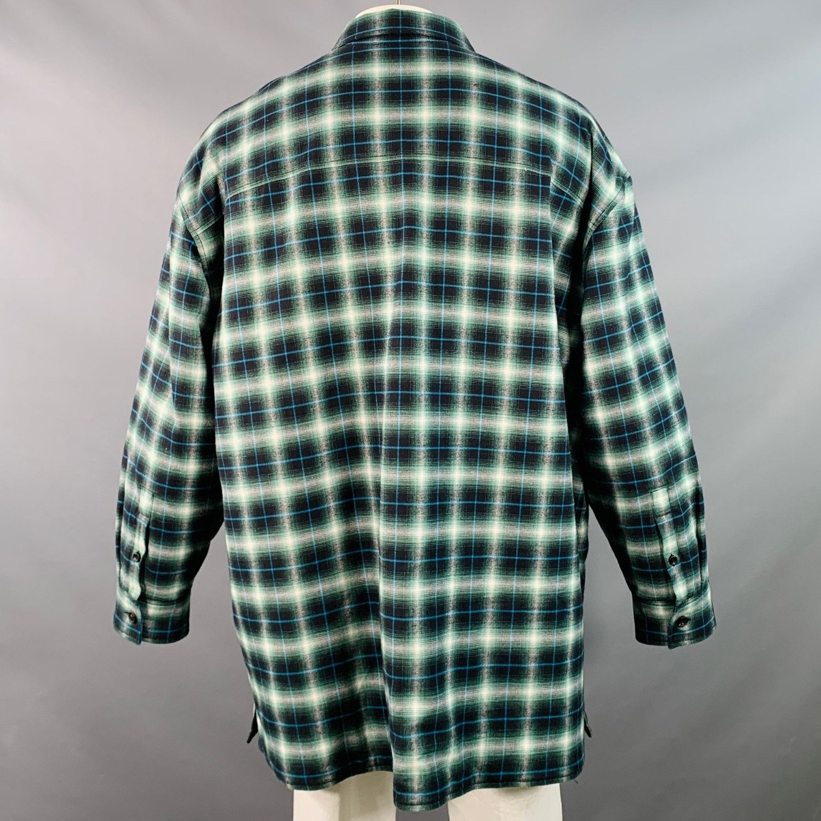 Lanvin LANVIN Green Black White Plaid Cotton Oversized Shirt Jacket Size US XL / EU 56 / 4 - 4 Thumbnail