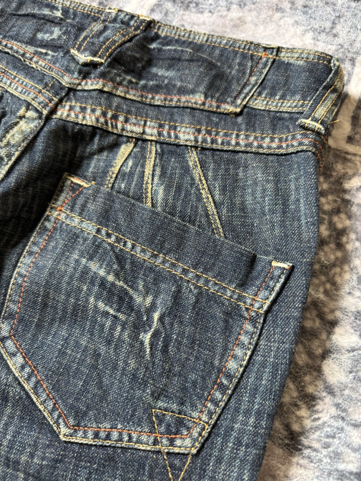 Le Grande Bleu (L.G.B.) Dear Heart Railroad Pinstripe Fade Flared Wide Leg Jeans Size US 28 / EU 44 - 14 Thumbnail