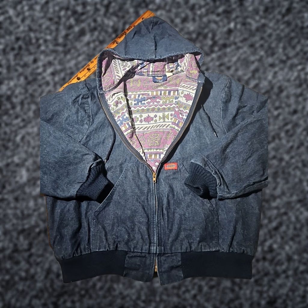 Dickies VTG Dickies Jacket Mens XL Blue Denim Aztec Quilt Lined Hooded Workwear Coat Jacket Size US XL / EU 56 / 4 - 1 Thumbnail