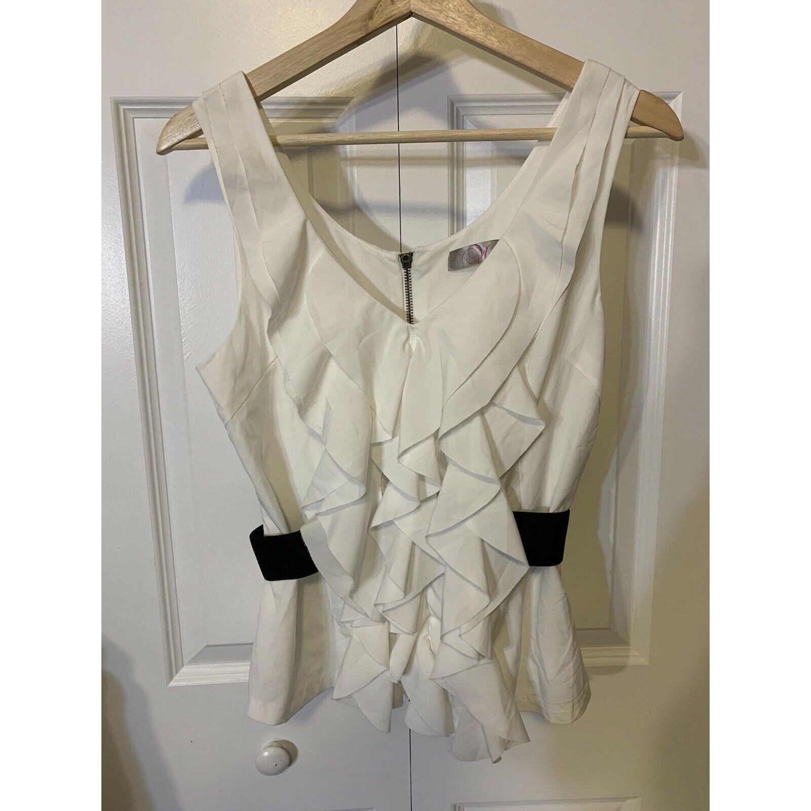 Other Myan Womens Sz M White Black Full Zip Ruffles Front Sleevel Size M / US 6-8 / IT 42-44 - 4 Thumbnail