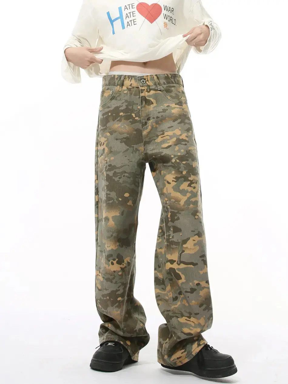 Japanese Brand Retro camouflage straight leg wide leg jeans Size US 32 / EU 48 - 3 Thumbnail