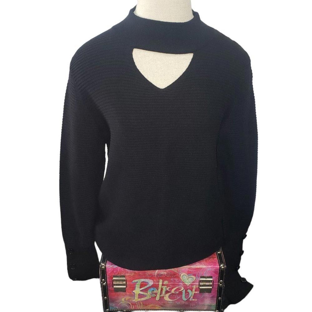 Designer CT800 Ethyl Black Mock Neck Peep Front Ribbed Sweater M Size M / US 6-8 / IT 42-44 - 1 Thumbnail