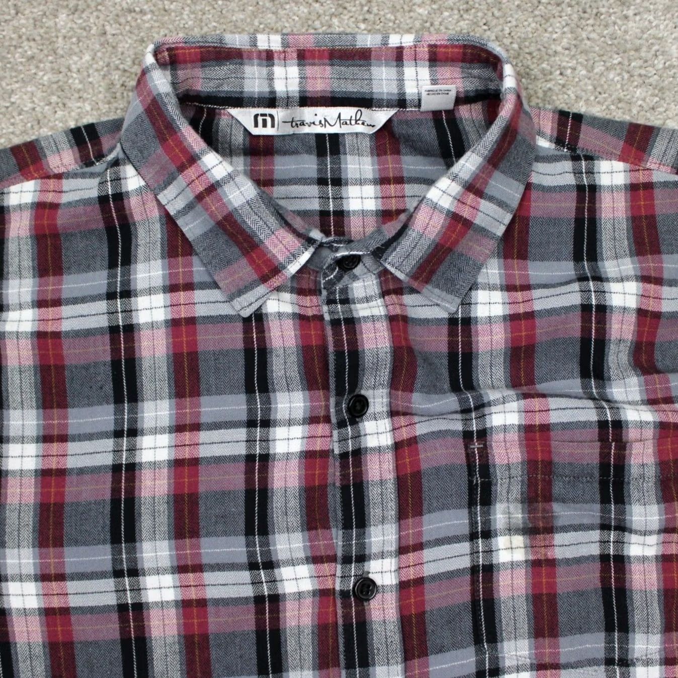 TravisMathew Travis Mathew Flannel Shirt Mens L Red Plaid Cotton L/S Button Up Size US L / EU 52-54 / 3 - 6 Thumbnail