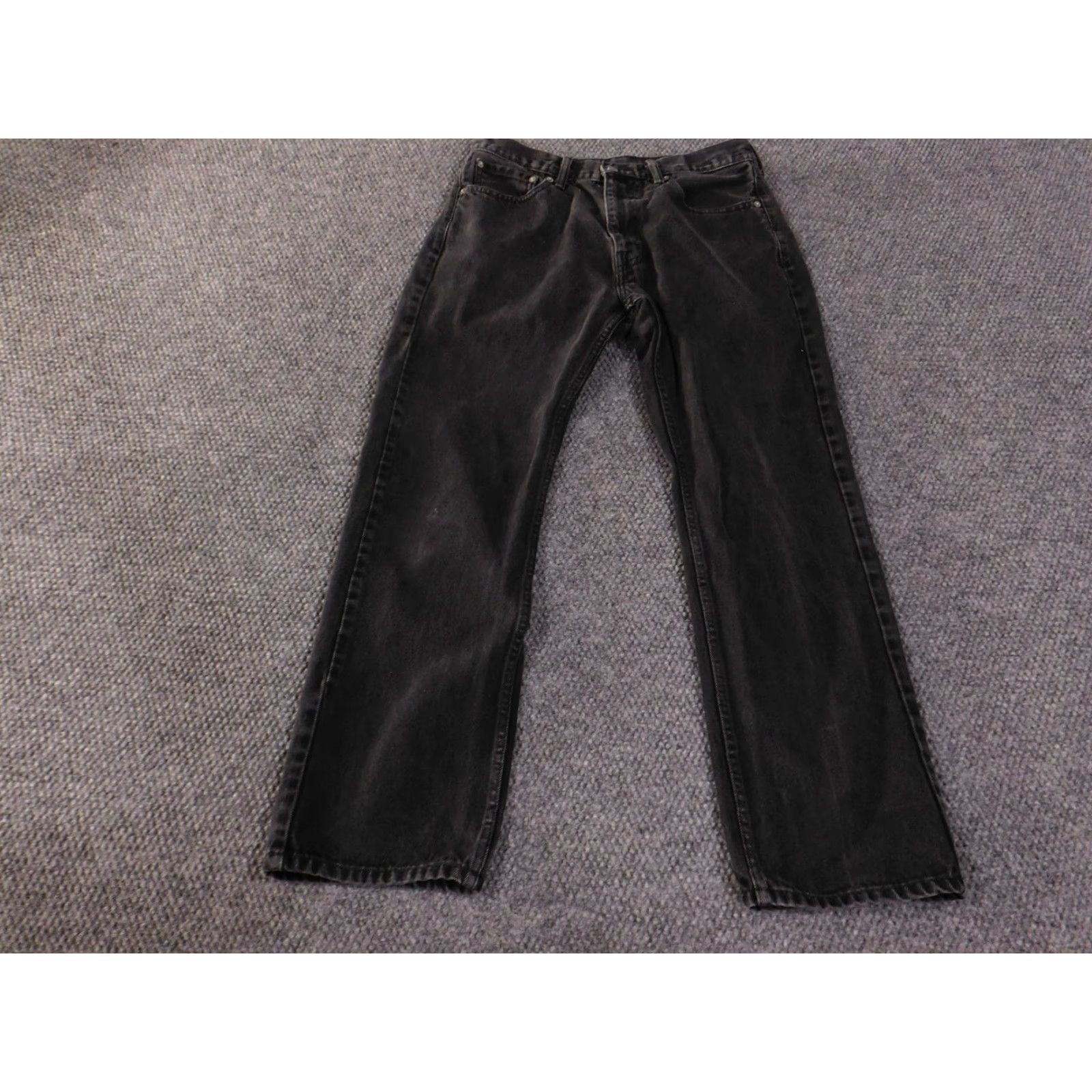 Levi's Levi's 505 Jeans Mens 33x30 Black Straight Classic Regular Denim 5-Pocket Button Fly Distressed Logo Size US 33 - 2 Thumbnail